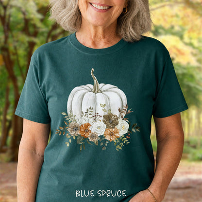 Autumn White Pumpkin Floral T-Shirt