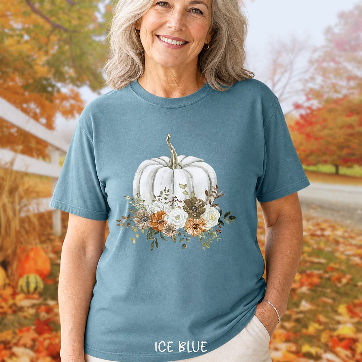 Autumn White Pumpkin Floral T-Shirt