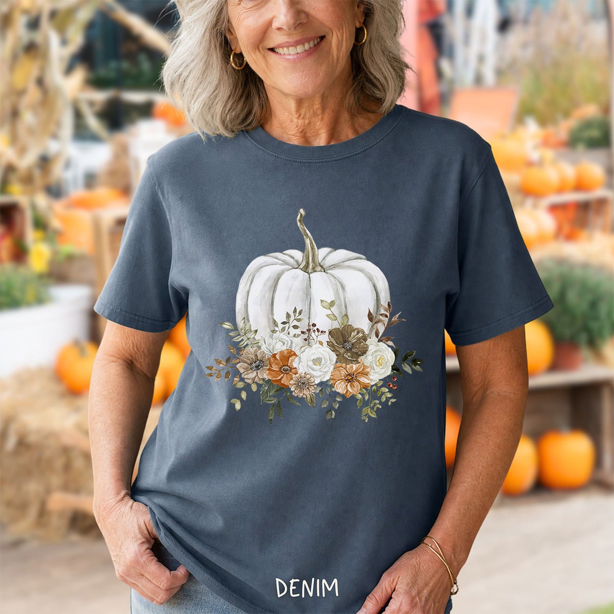 Autumn White Pumpkin Floral T-Shirt