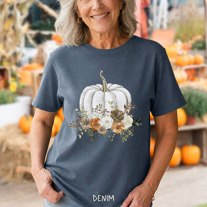 Autumn White Pumpkin Floral T-Shirt