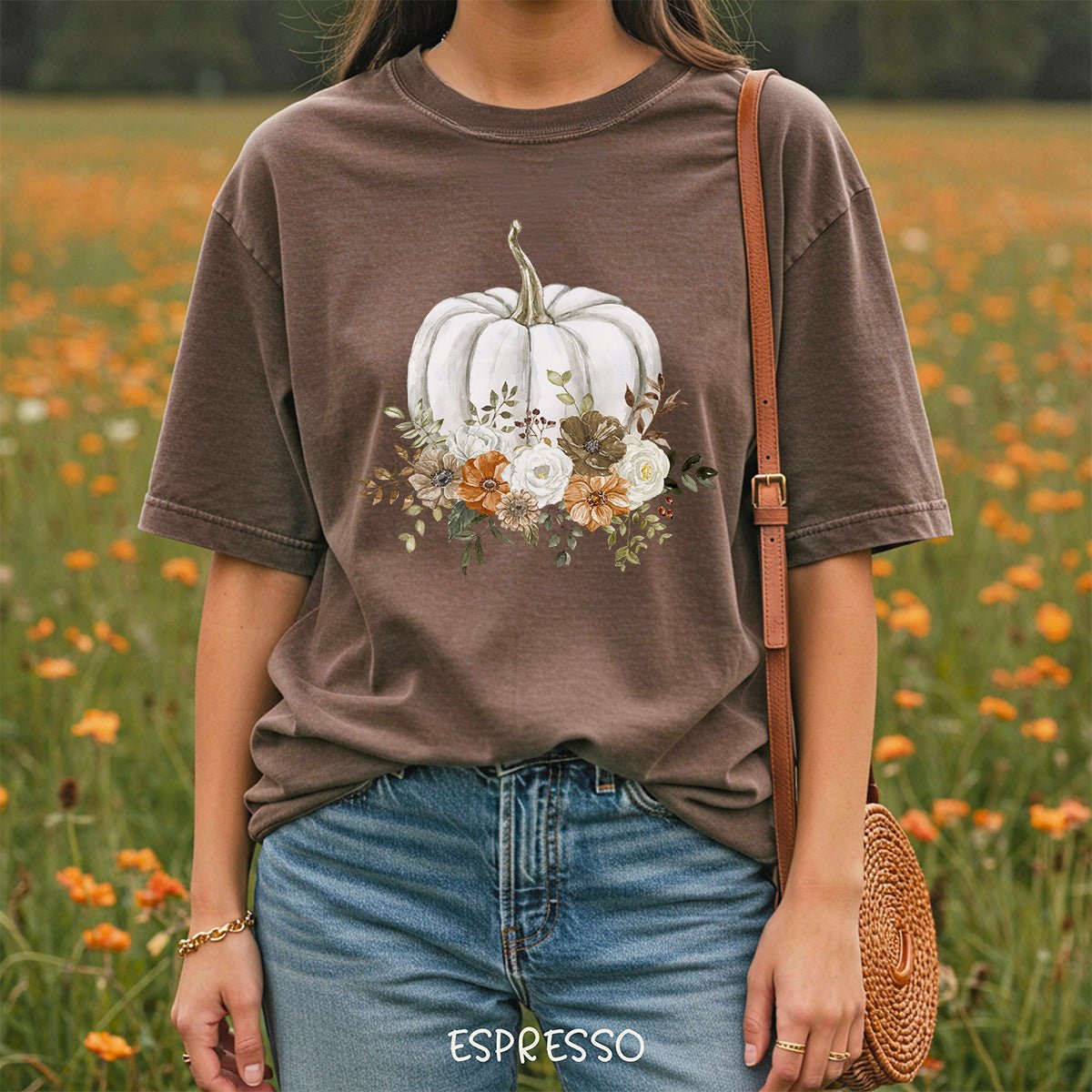 Autumn White Pumpkin Floral T-Shirt