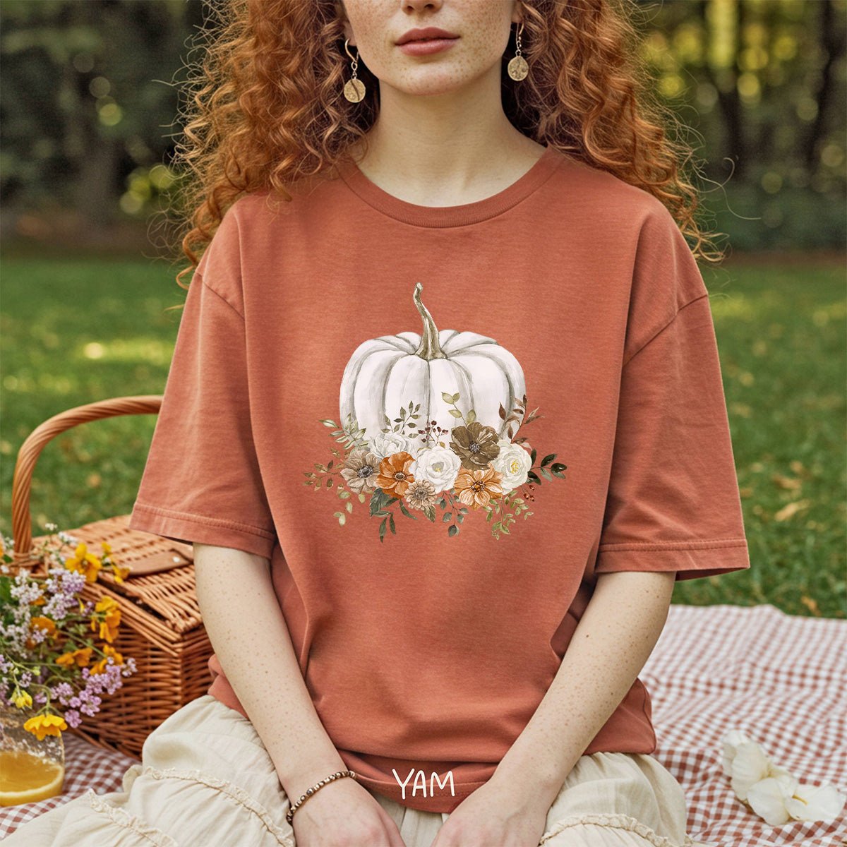 Autumn White Pumpkin Floral T-Shirt