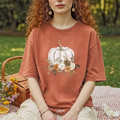 Autumn White Pumpkin Floral T-Shirt