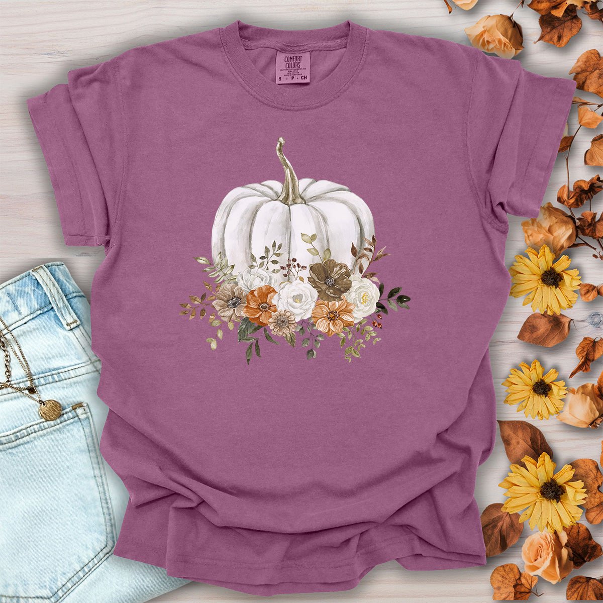 Autumn White Pumpkin Floral T-Shirt