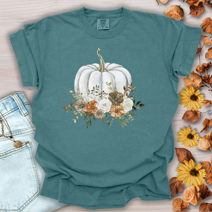 Autumn White Pumpkin Floral T-Shirt
