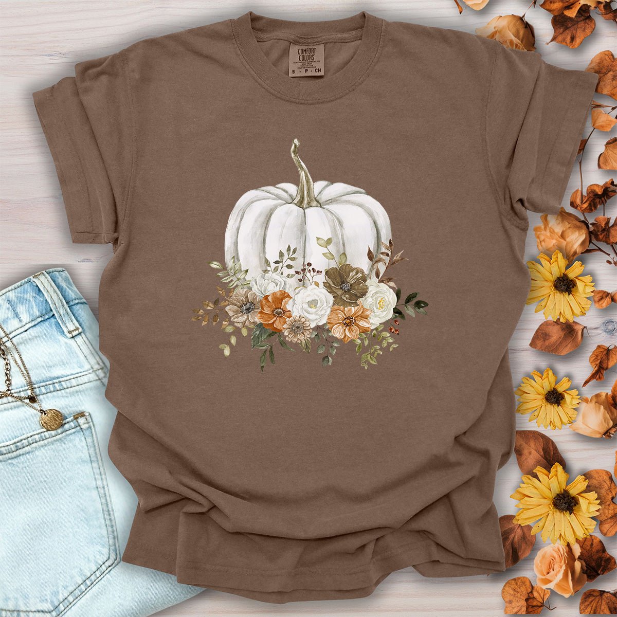 Autumn White Pumpkin Floral T-Shirt
