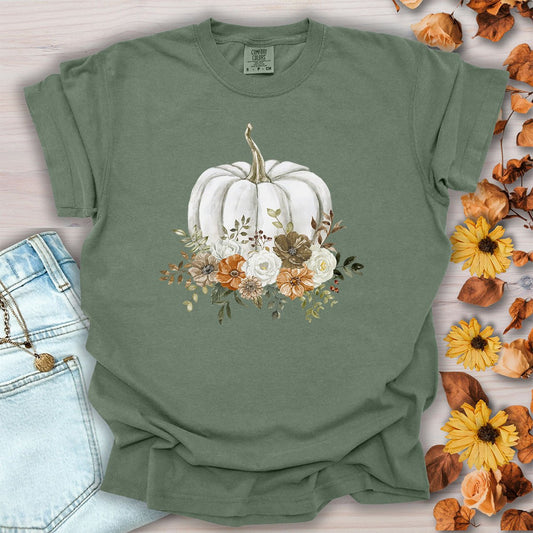 Autumn White Pumpkin Floral T-Shirt