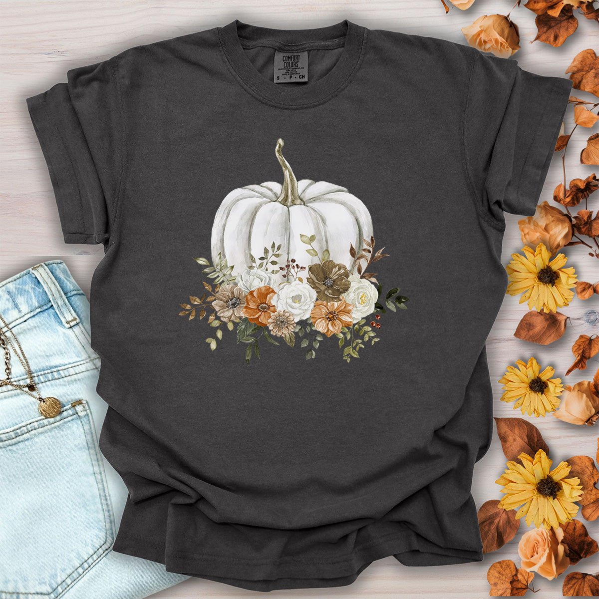 Autumn White Pumpkin Floral T-Shirt