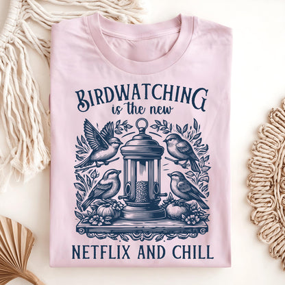 Wild Petal Threads T-Shirt Light Pink / S Birdwatching is the New Netflix and Chill Vintage T-Shirt