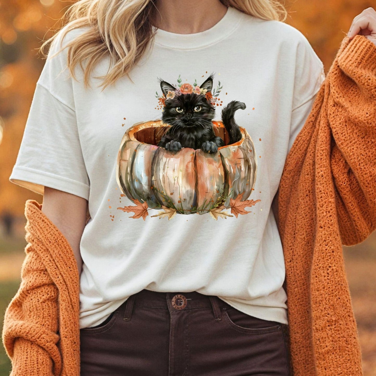 Black Cat and Pumpkin T-Shirt