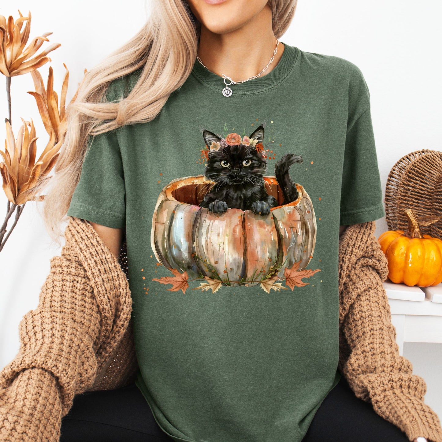 Black Cat and Pumpkin T-Shirt