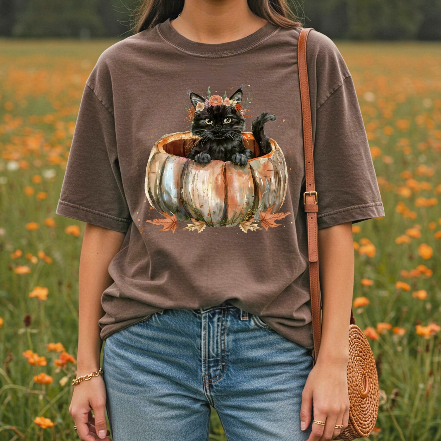 Black Cat and Pumpkin T-Shirt