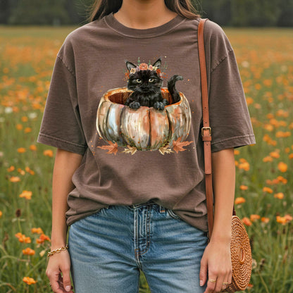 Black Cat and Pumpkin T-Shirt