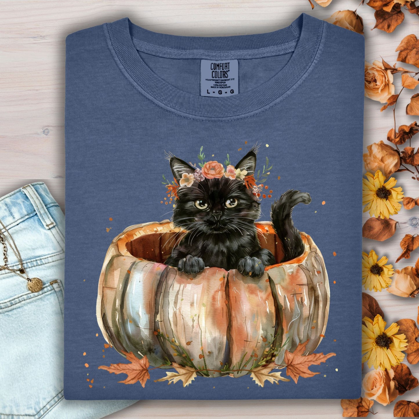 Black Cat and Pumpkin T-Shirt