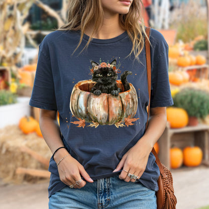Black Cat and Pumpkin T-Shirt