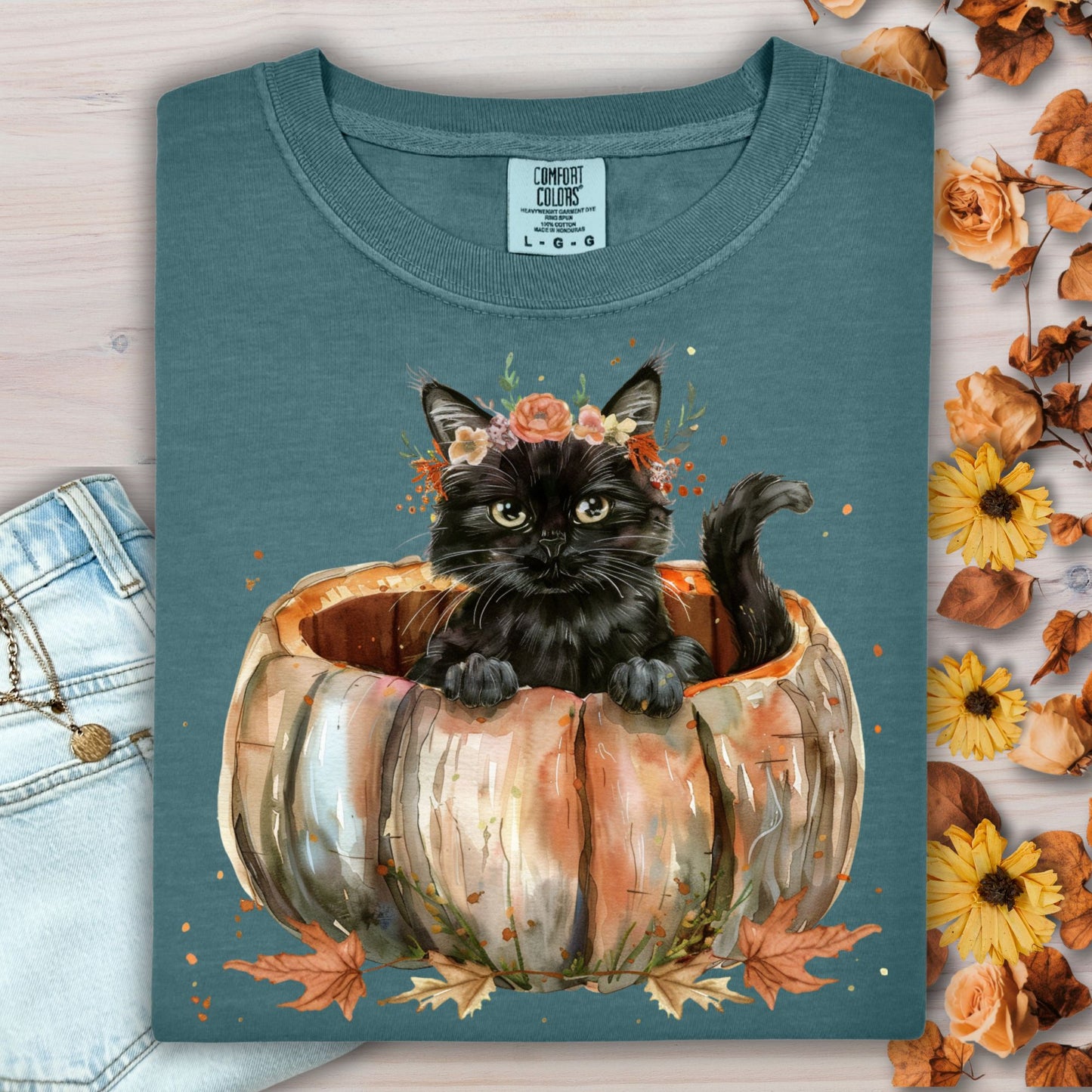 Black Cat and Pumpkin T-Shirt