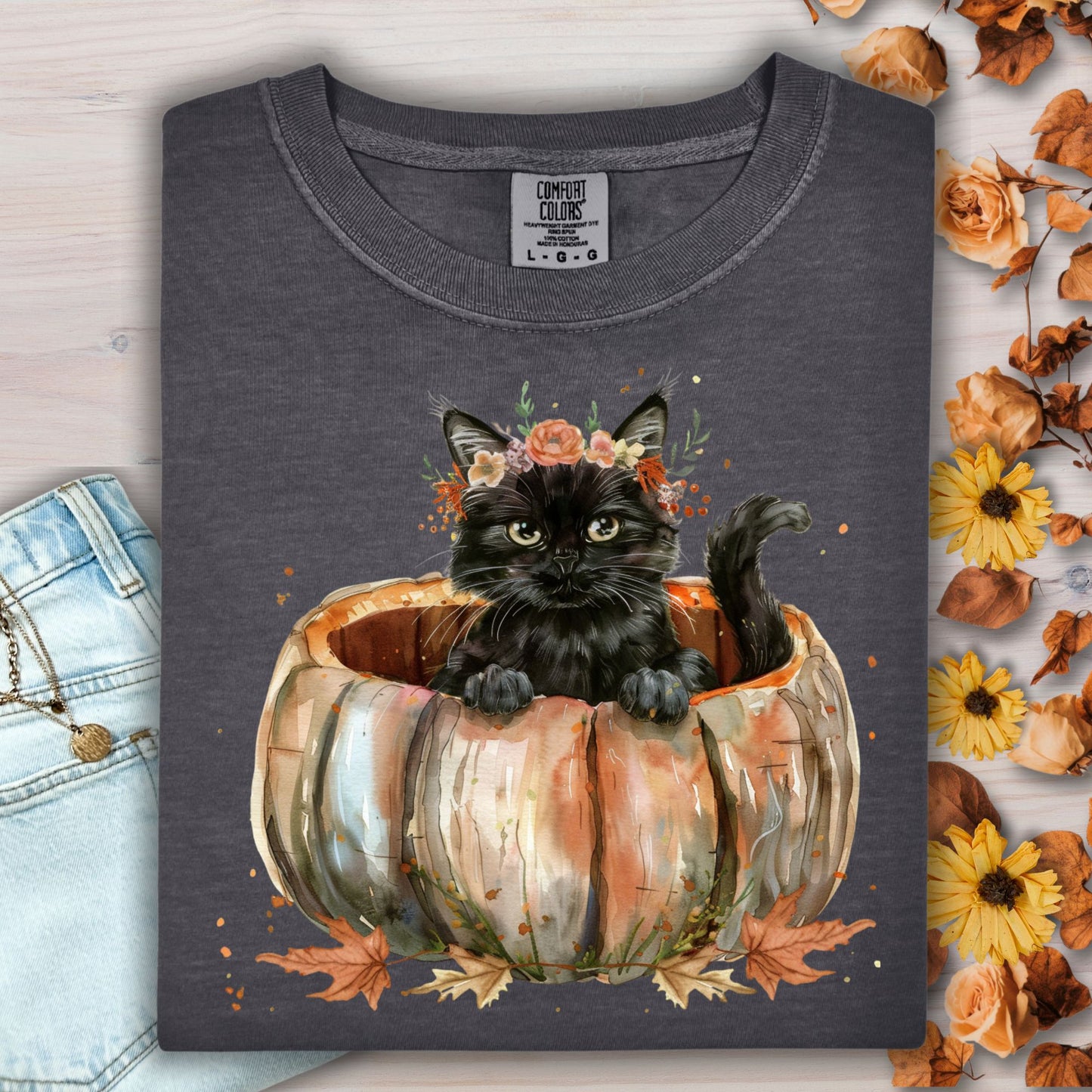 Black Cat and Pumpkin T-Shirt
