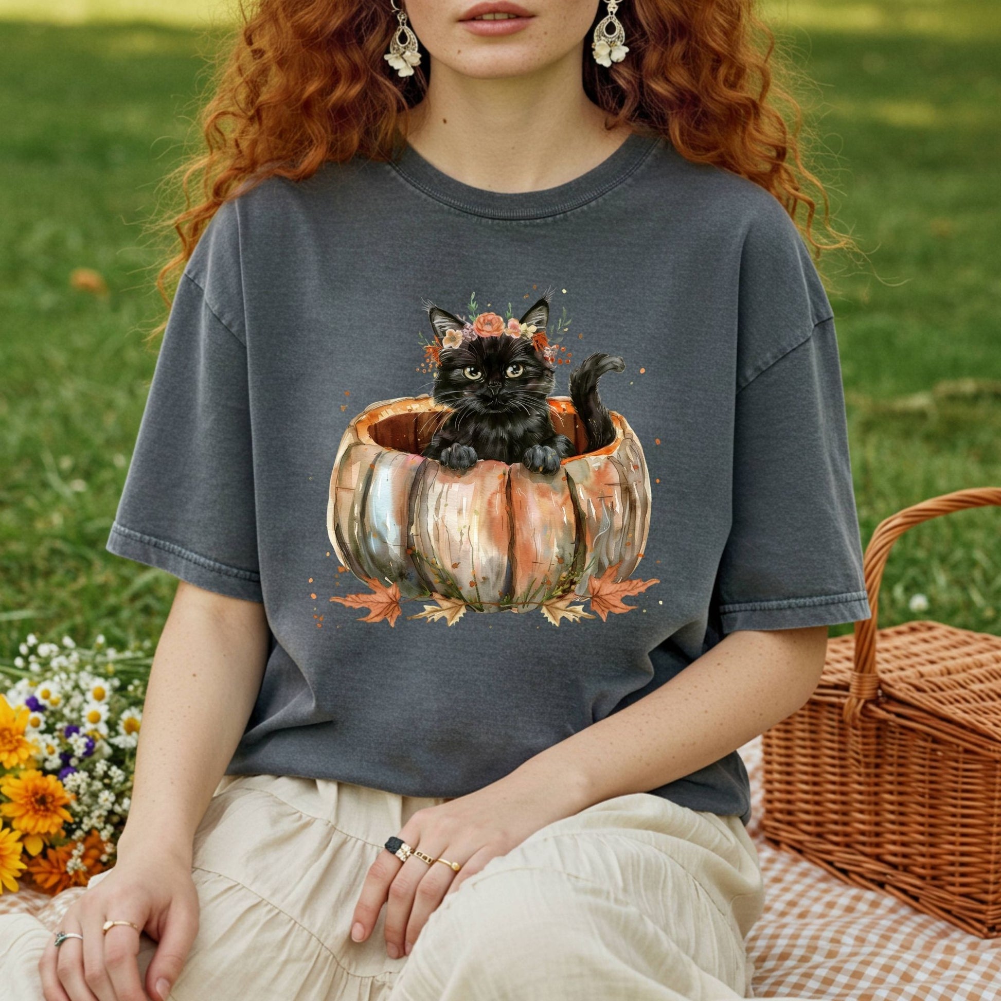 Black Cat and Pumpkin T-Shirt