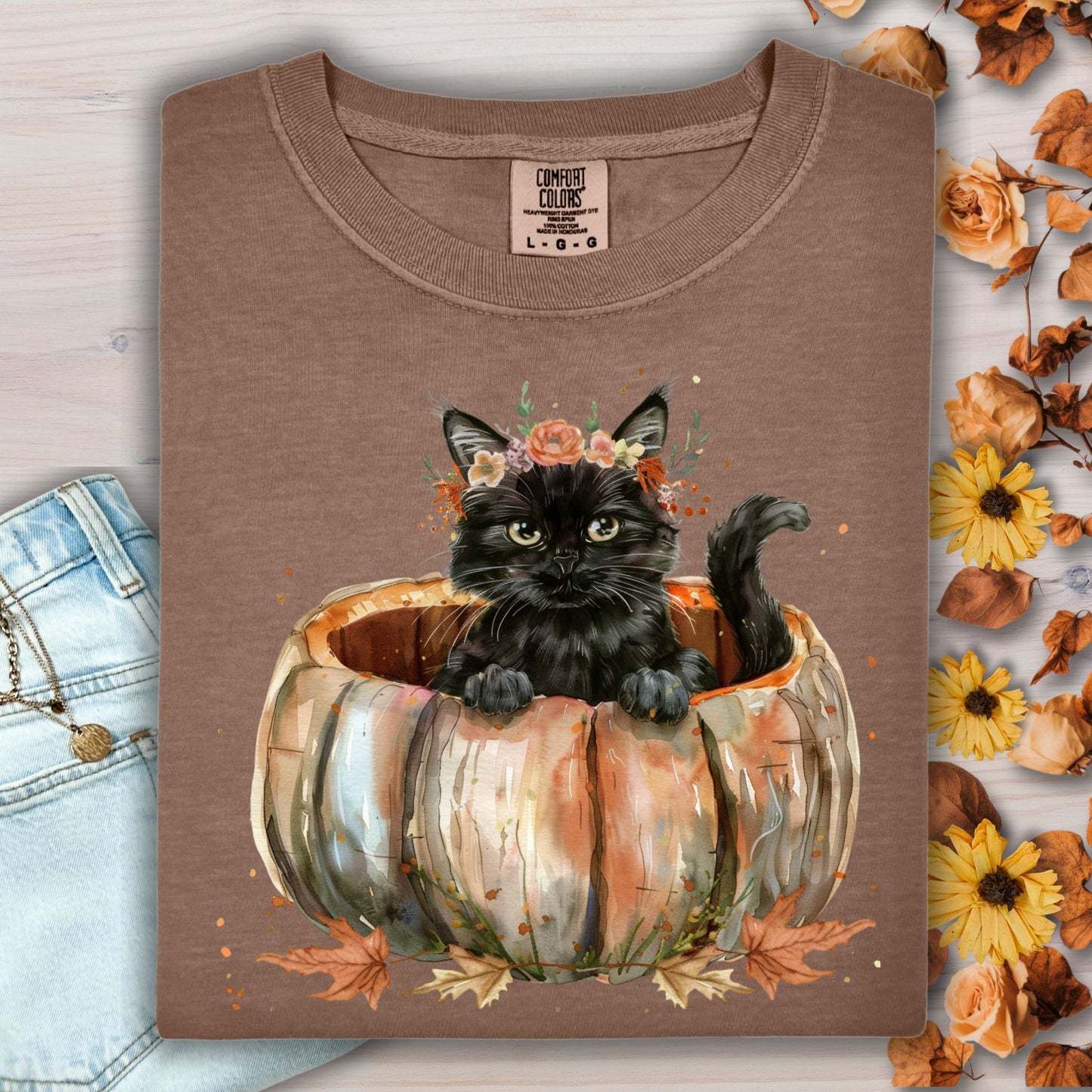 Black Cat and Pumpkin T-Shirt