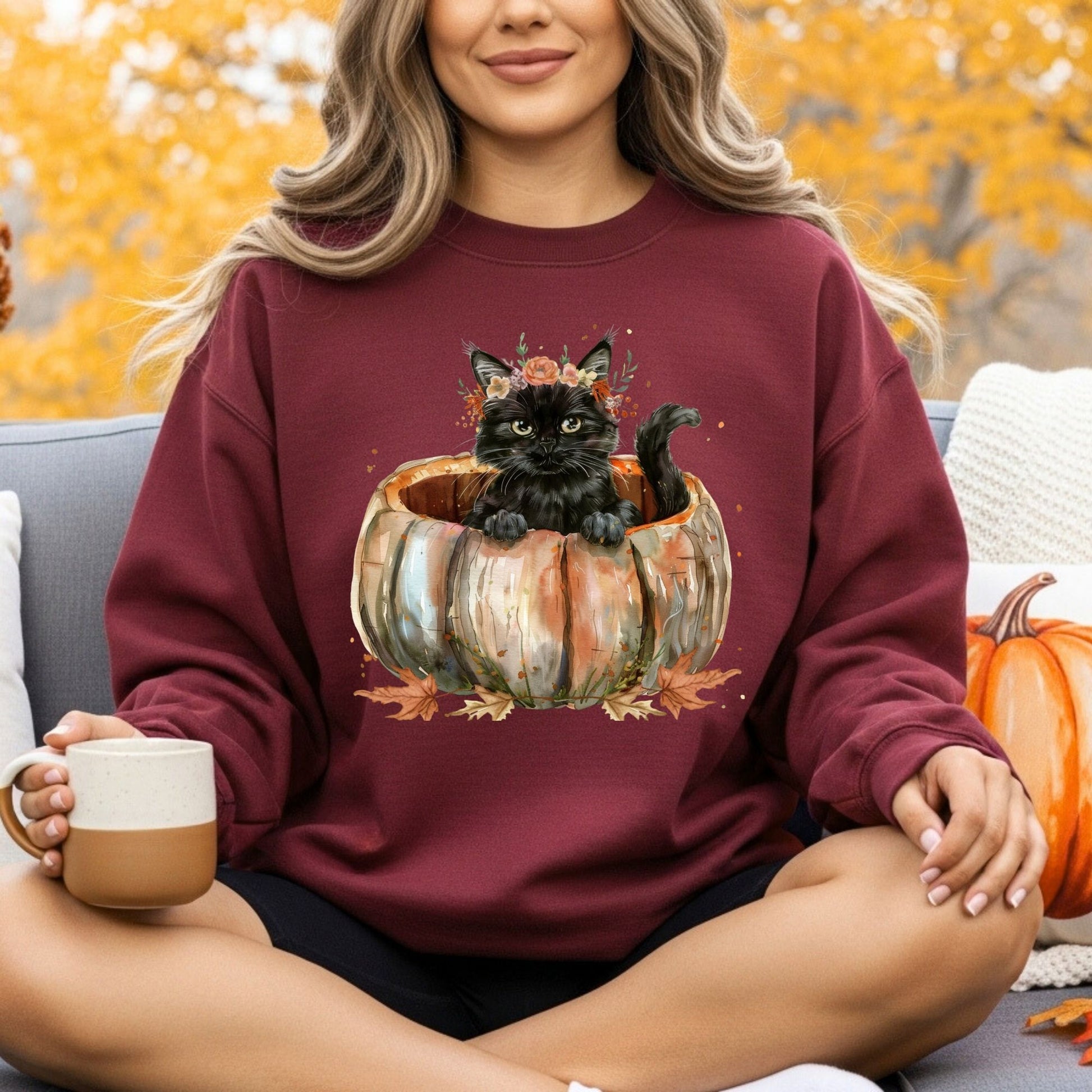Black Cat with Pumpkin Sweatshirt