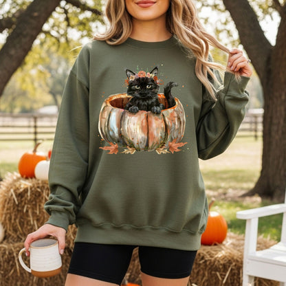 Black Cat with Pumpkin Sweatshirt