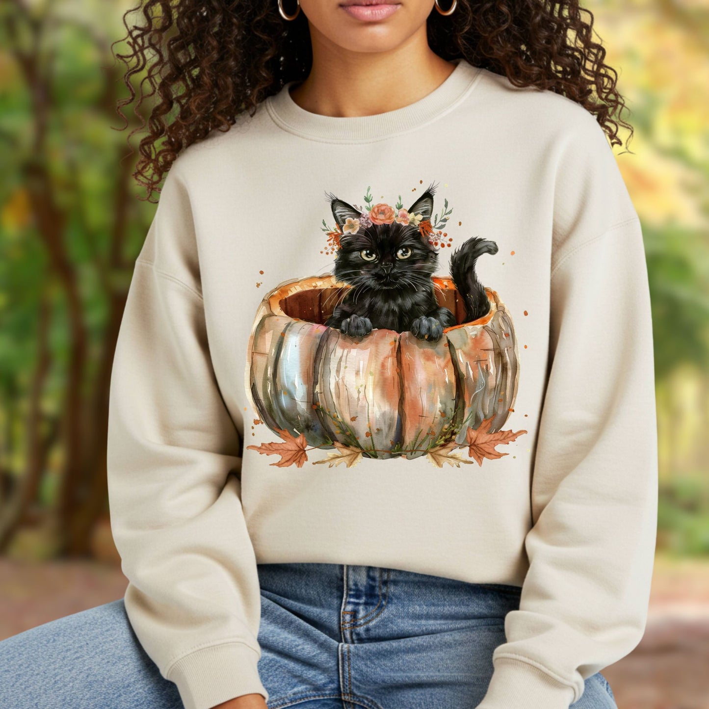 Black Cat with Pumpkin Sweatshirt