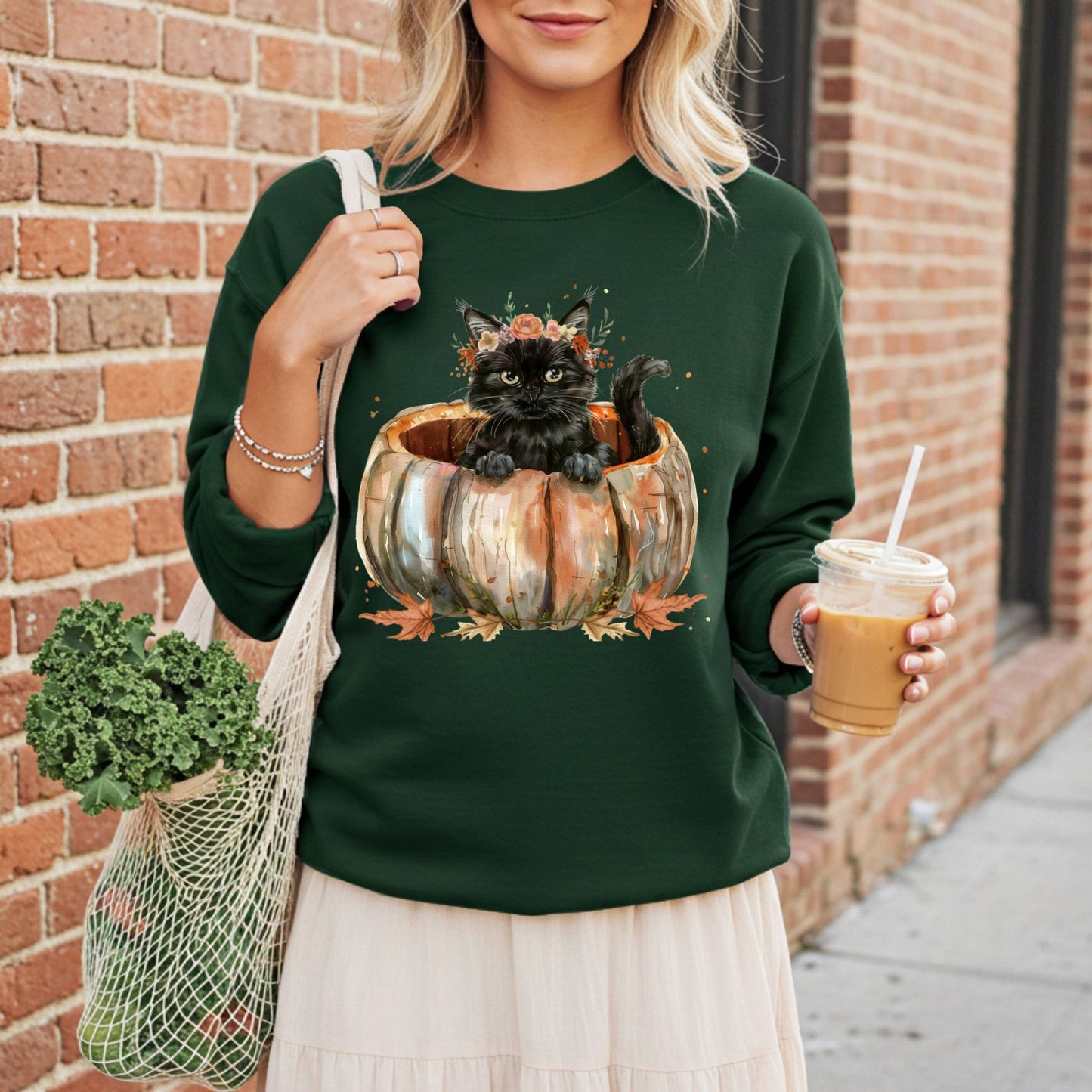 Black Cat with Pumpkin Sweatshirt