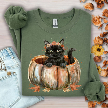 Black Cat with Pumpkin Sweatshirt