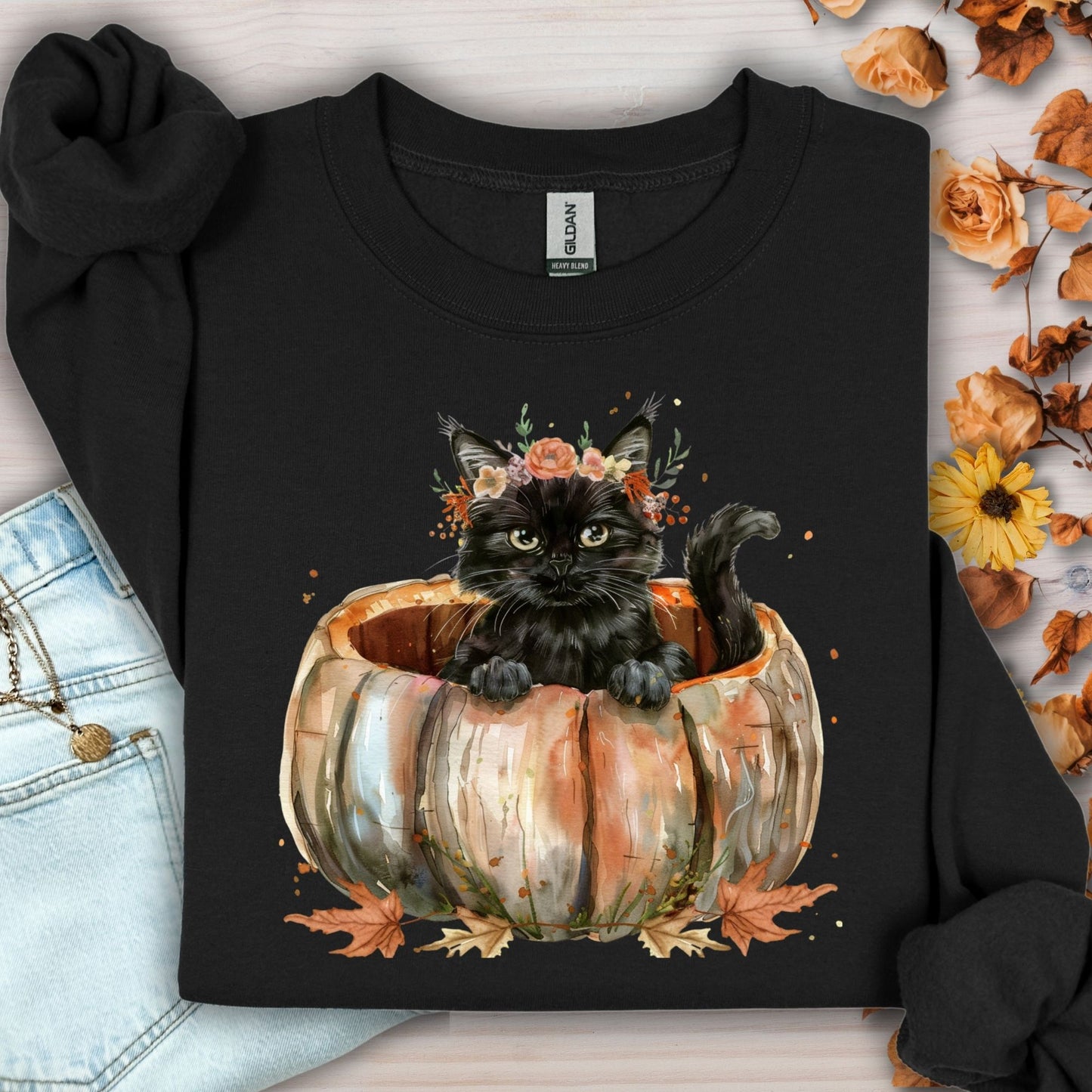 Black Cat with Pumpkin Sweatshirt
