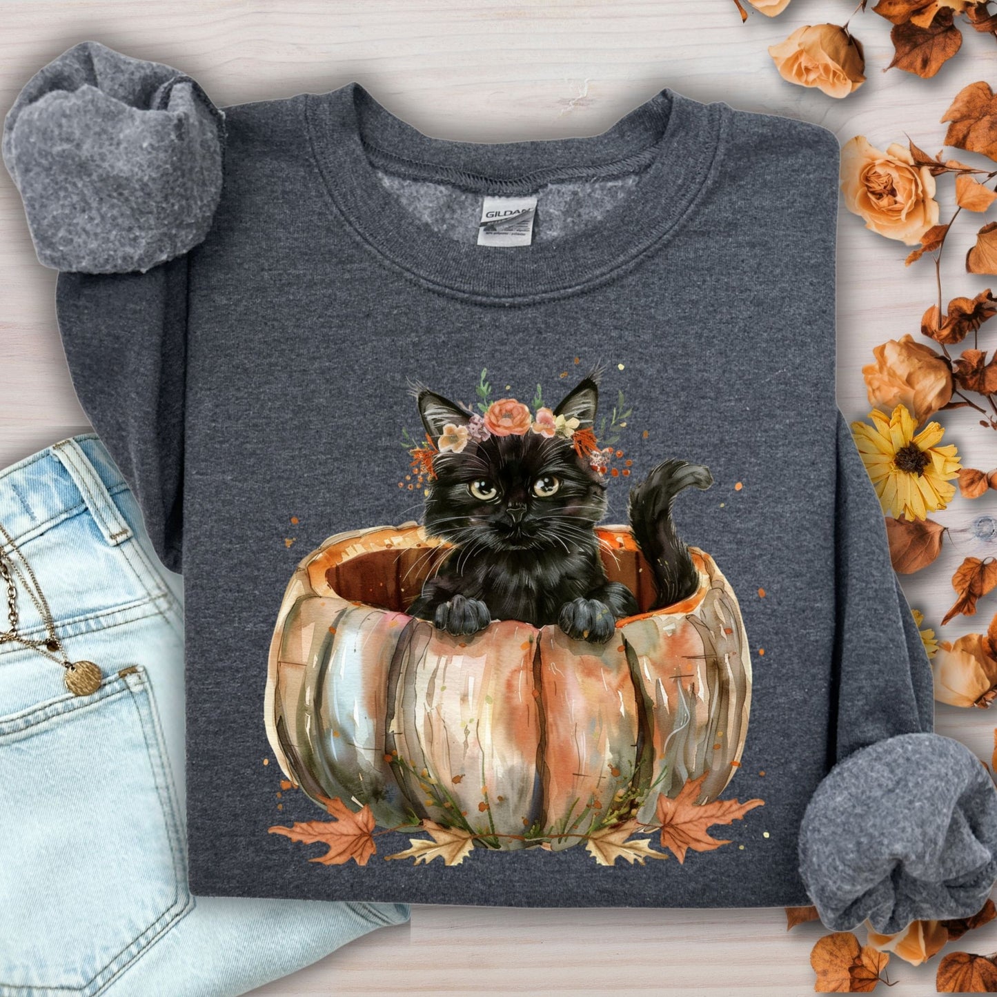 Black Cat with Pumpkin Sweatshirt