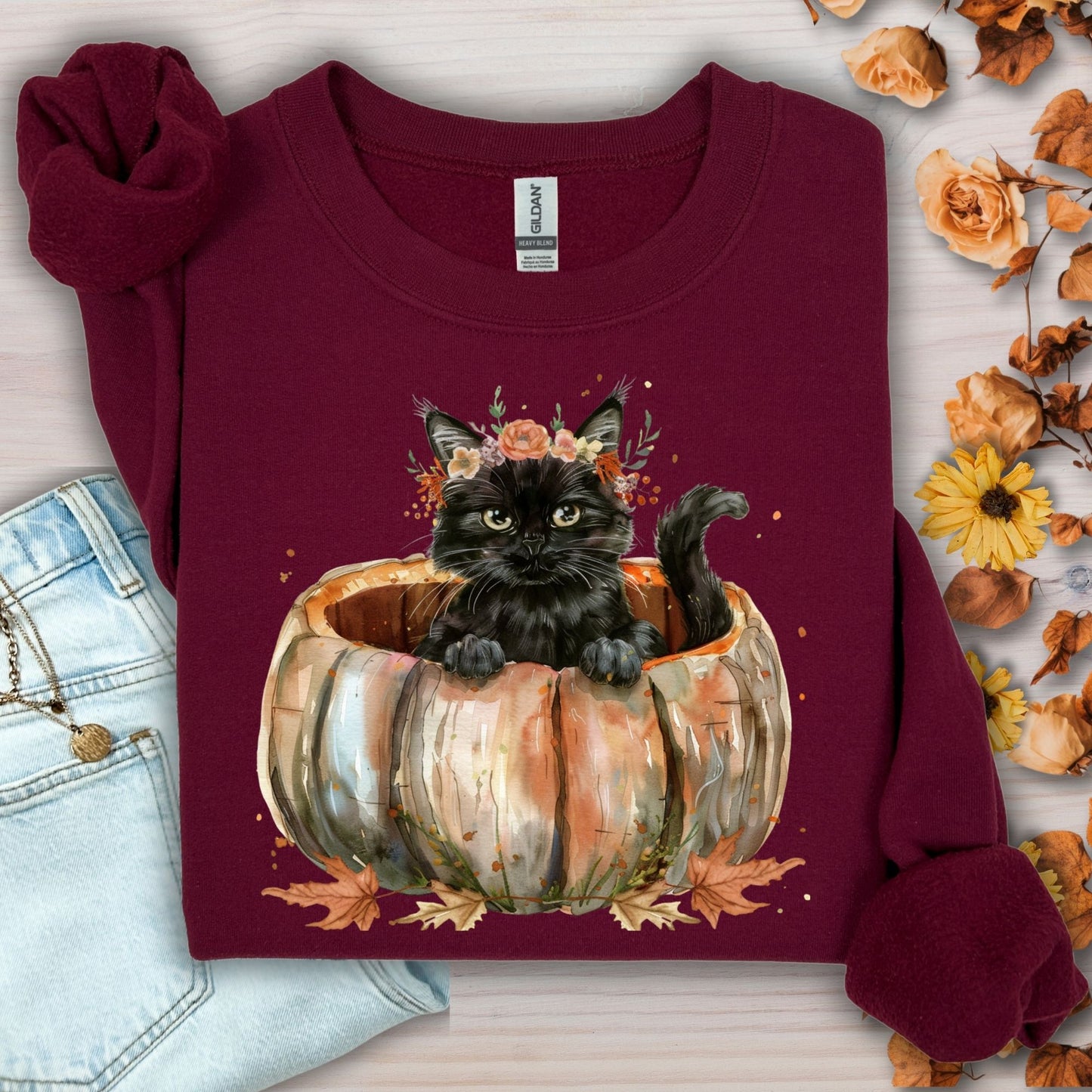 Black Cat with Pumpkin Sweatshirt