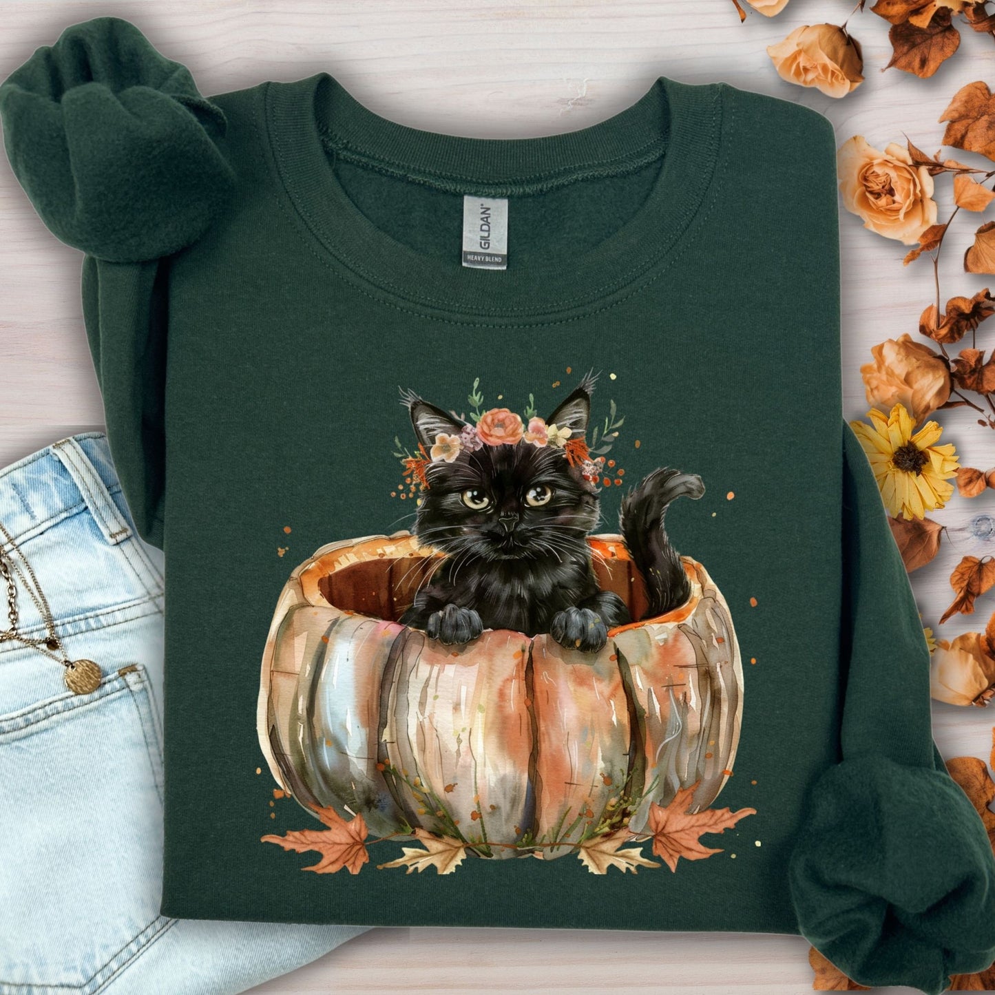 Black Cat with Pumpkin Sweatshirt