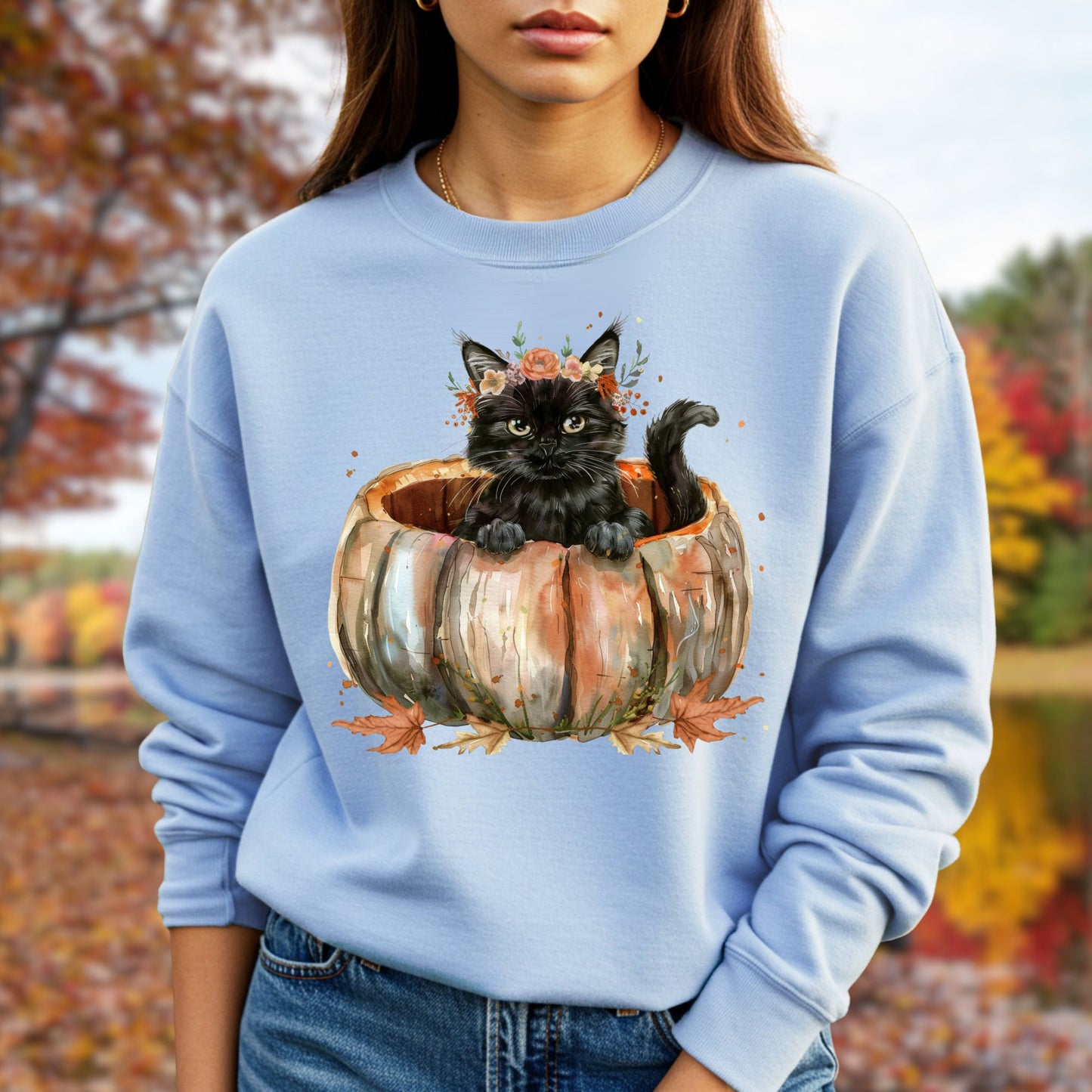 Black Cat with Pumpkin Sweatshirt