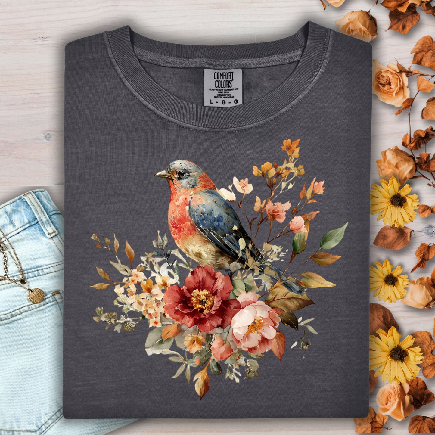 Blue Bird with Roses T-Shirt