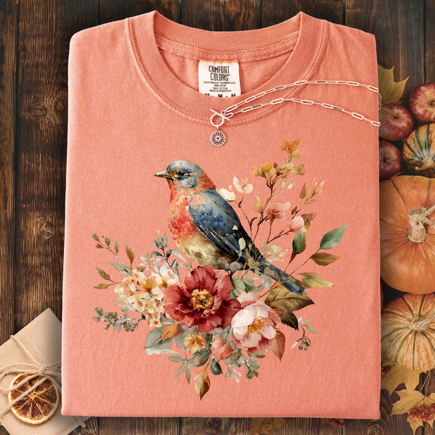 Blue Bird with Roses T-Shirt
