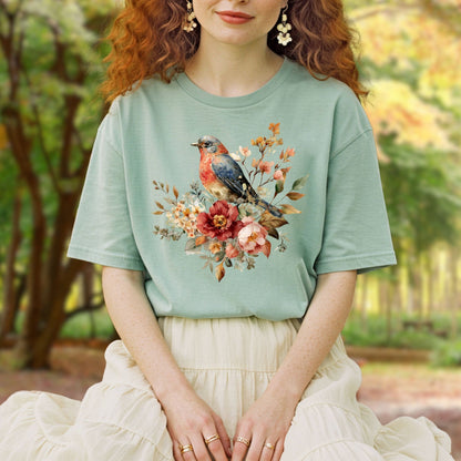 Blue Bird with Roses T-Shirt