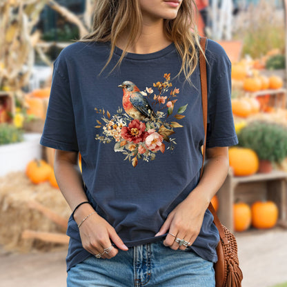 Blue Bird with Roses T-Shirt
