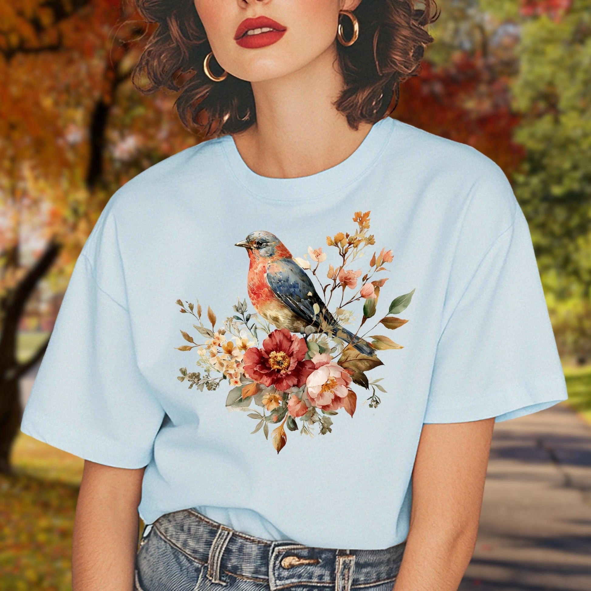 Blue Bird with Roses T-Shirt