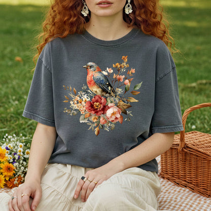 Blue Bird with Roses T-Shirt