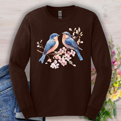 Blue Birds on Cherry Blossoms Long Sleeve Tee