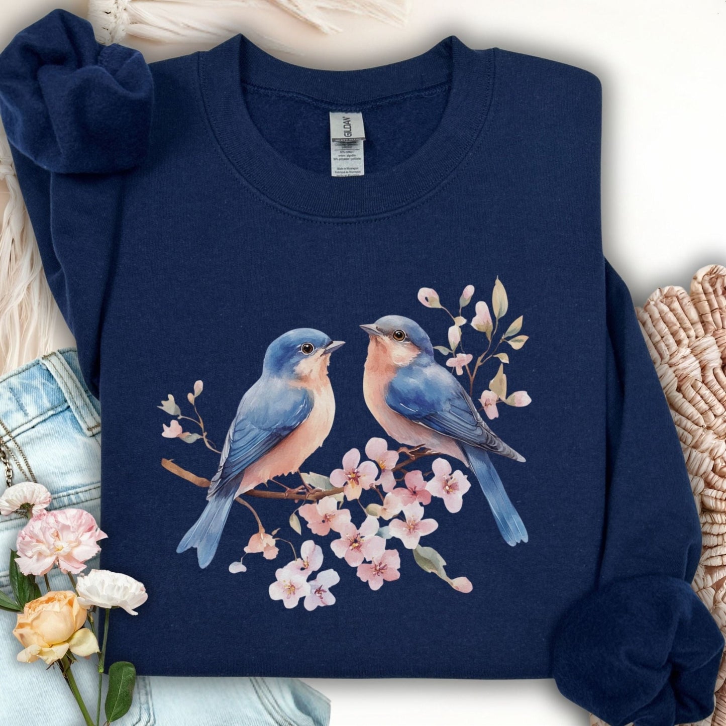 Blue Birds on Cherry Blossoms Sweatshirt