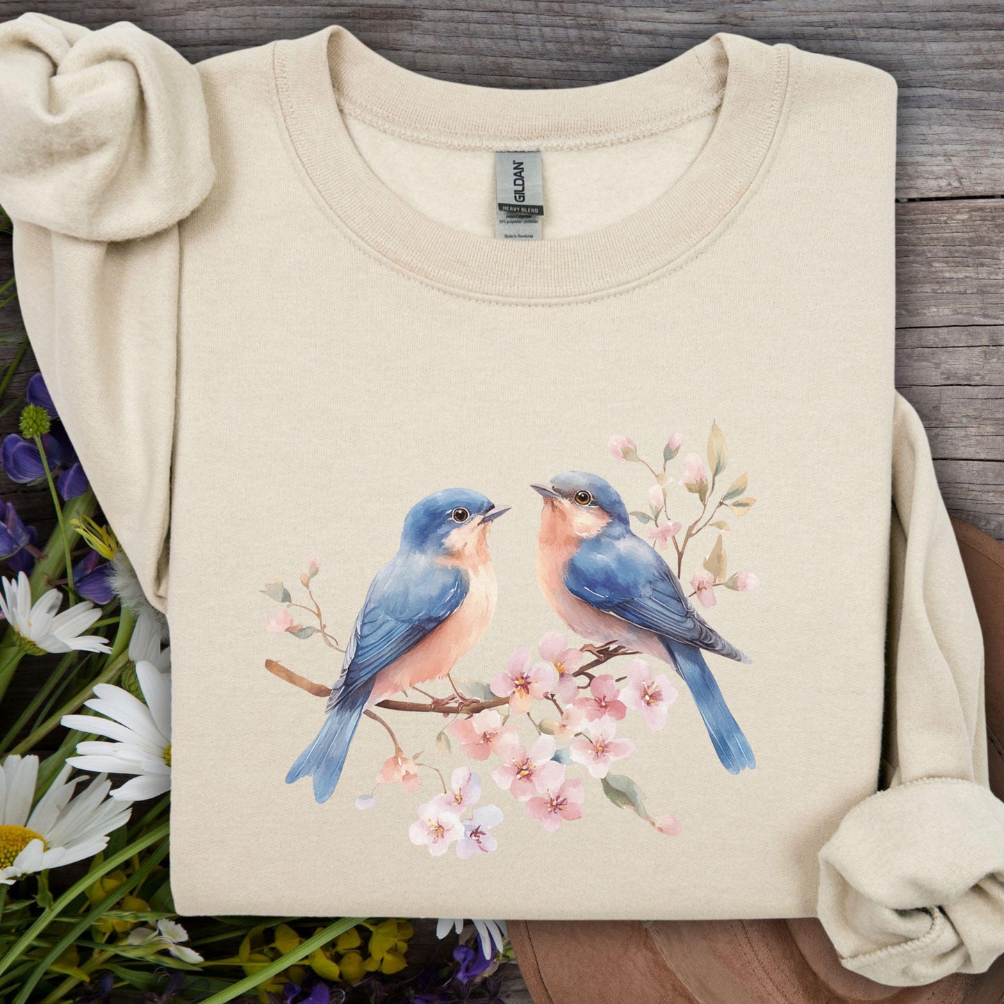 Blue Birds on Cherry Blossoms Sweatshirt
