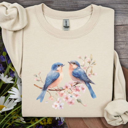 Blue Birds on Cherry Blossoms Sweatshirt