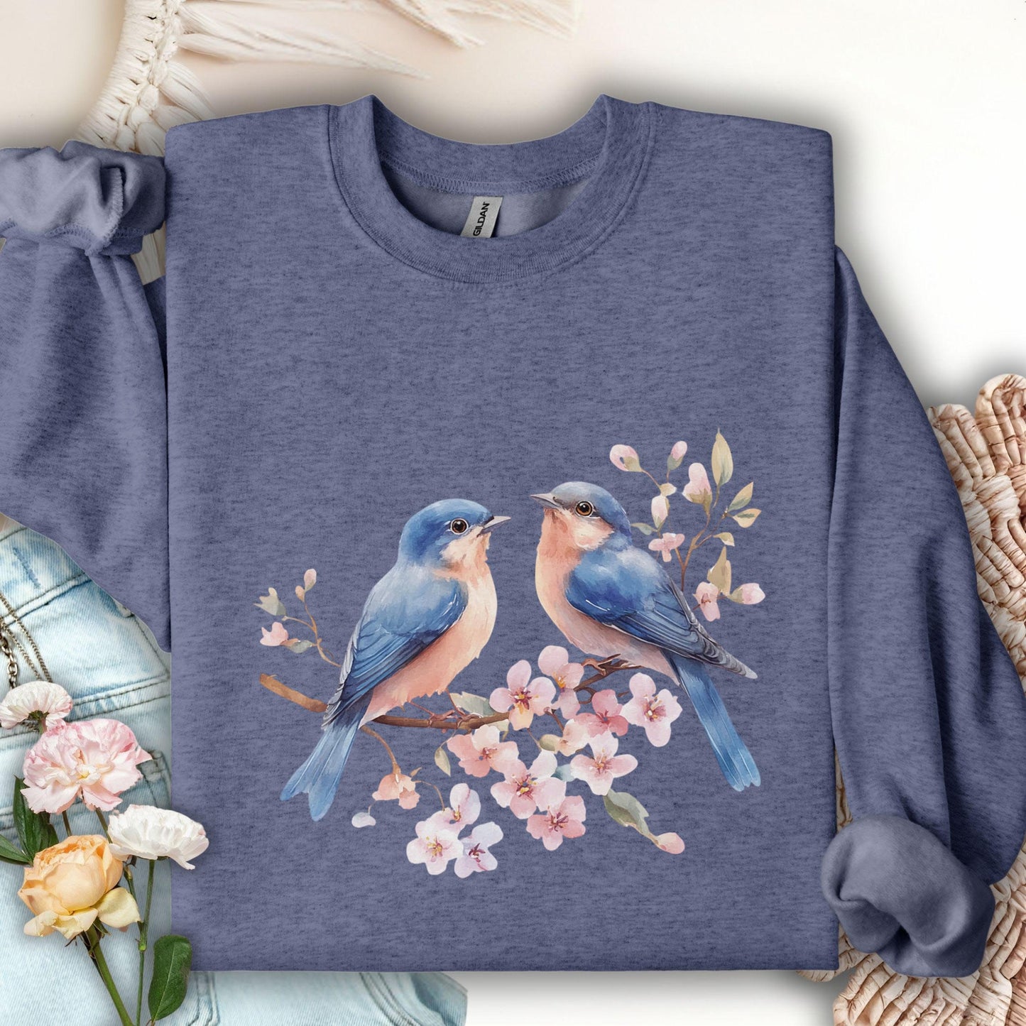 Blue Birds on Cherry Blossoms Sweatshirt