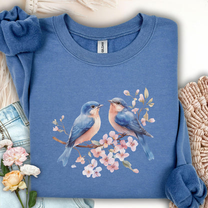 Blue Birds on Cherry Blossoms Sweatshirt
