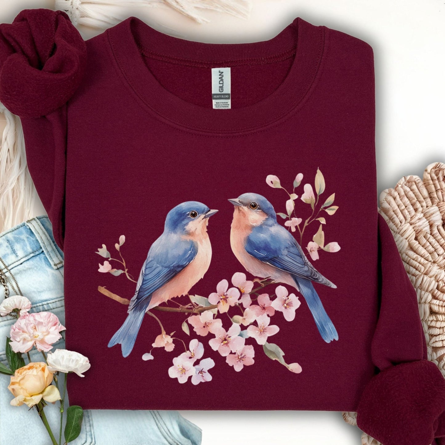 Blue Birds on Cherry Blossoms Sweatshirt