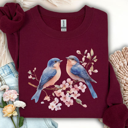Blue Birds on Cherry Blossoms Sweatshirt