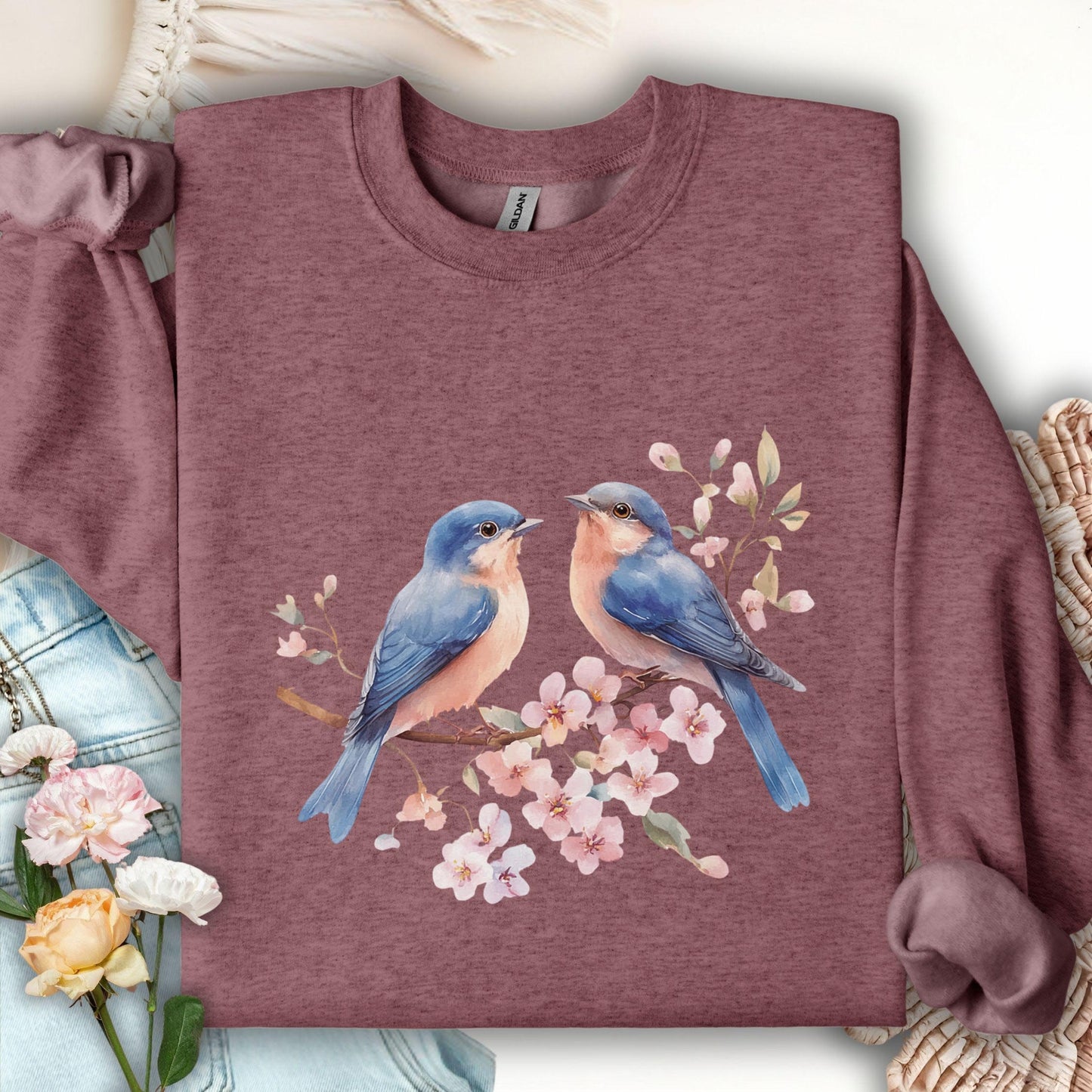 Blue Birds on Cherry Blossoms Sweatshirt
