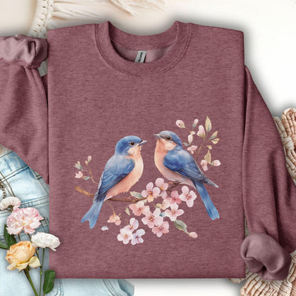 Blue Birds on Cherry Blossoms Sweatshirt