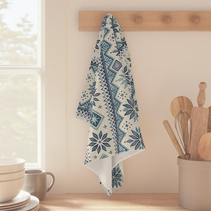 Blue Fair Isle Winter Microfiber Tea Towel